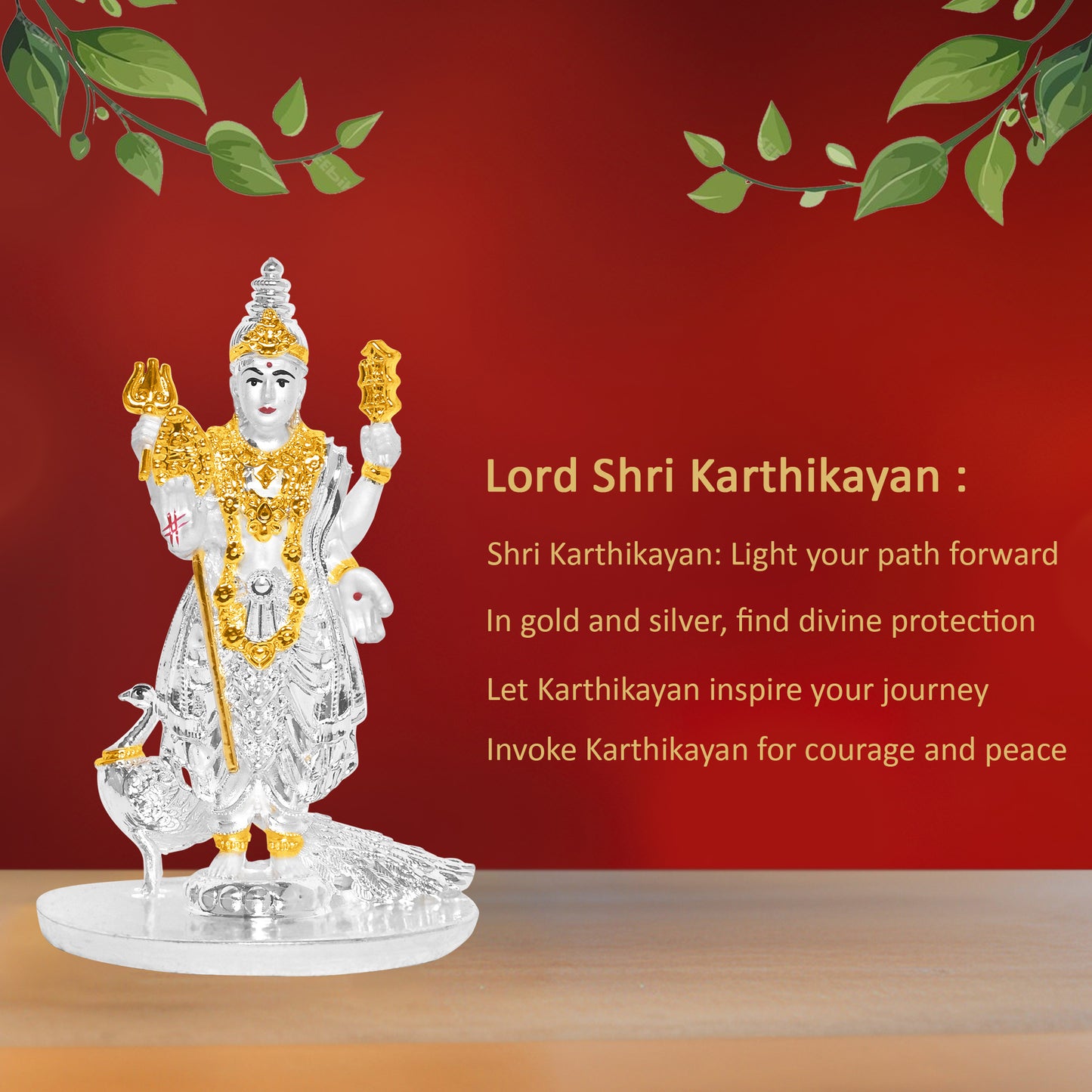 Diviniti 999 Silver Plated Kartikeya Idol Statue Exquisite Spiritual Symbol of Victory for Home & Office Pooja Room Gift (8x5 CM)