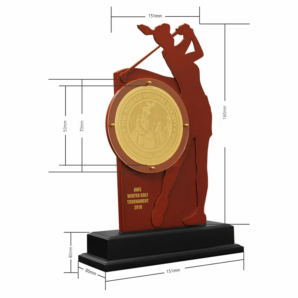 Luxury 24K Gold Plated Golf Trophy | Custom Foil Award with MDF Wood Base