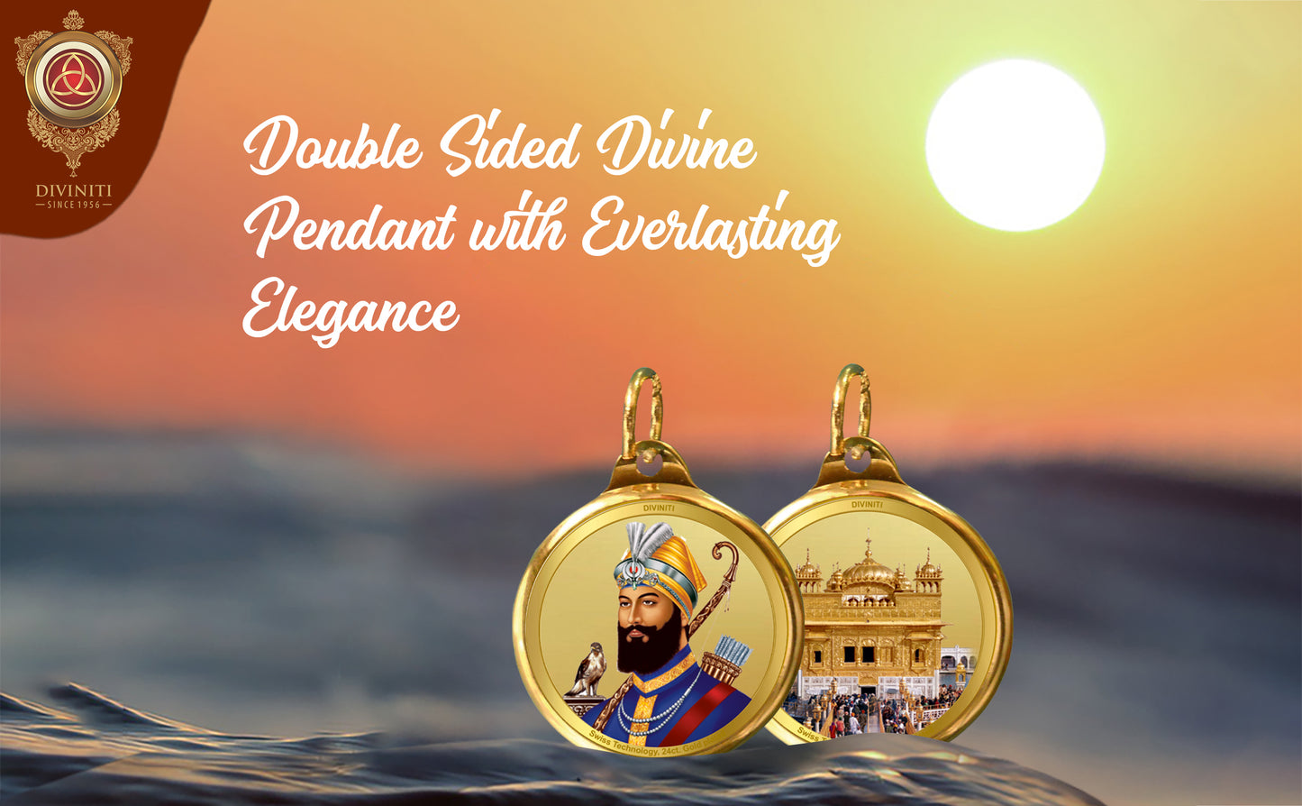 Diviniti 24K Double sided Gold Plated Pendant Guru Gobind Singh Ji & Shri Darbar Sahib (Golden Temple)|28 MM Flip Coin