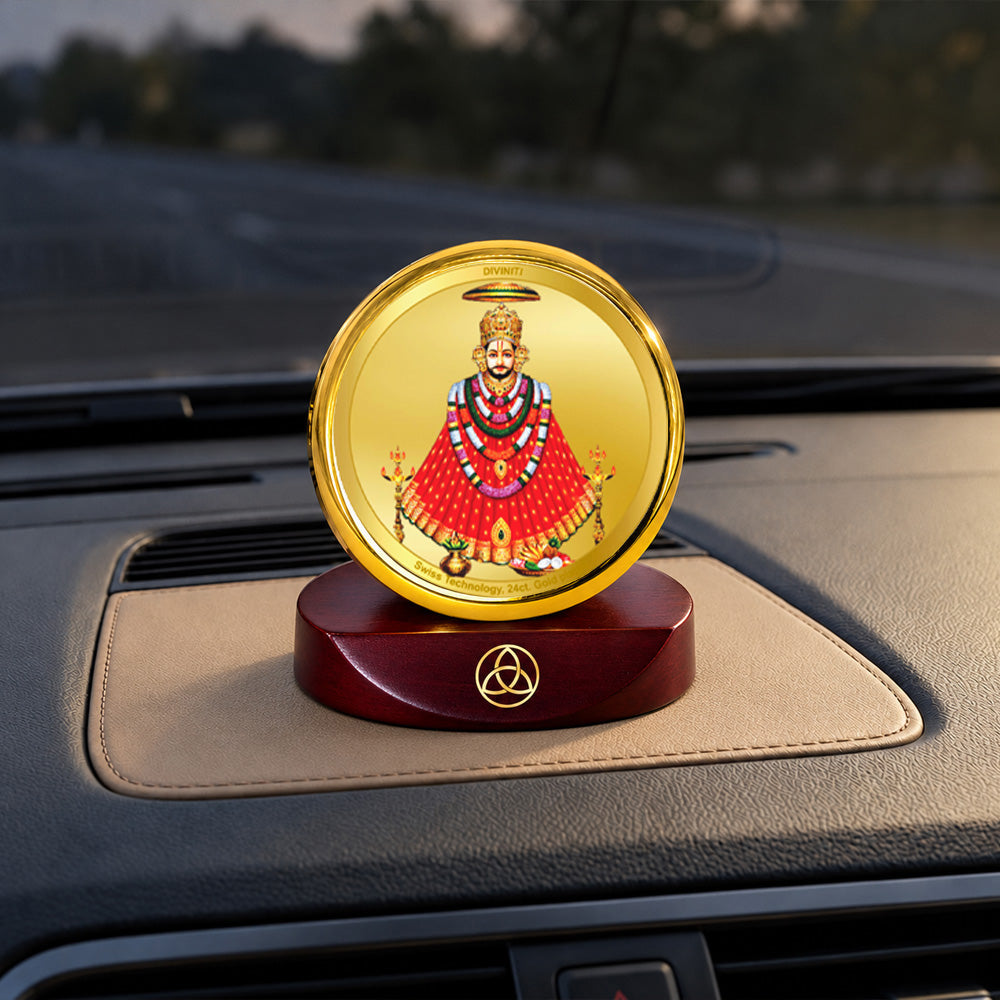 24K Gold-Plated Khatu Shyam Ji Car Dashboard Frame | 5x5 CM
