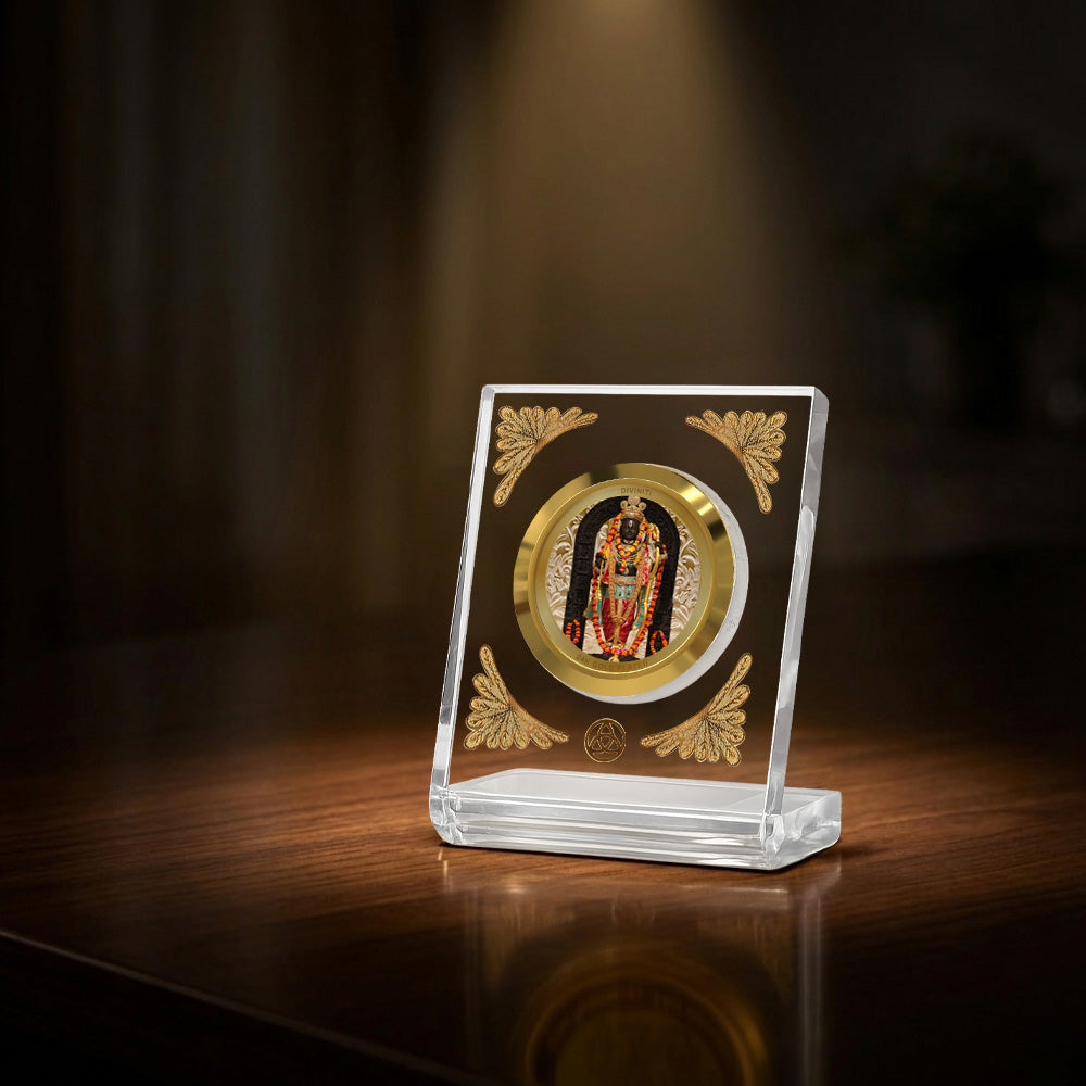 24K Gold-Plated Ram Lalla Acrylic Car Dashboard Frame | 8x7 CM