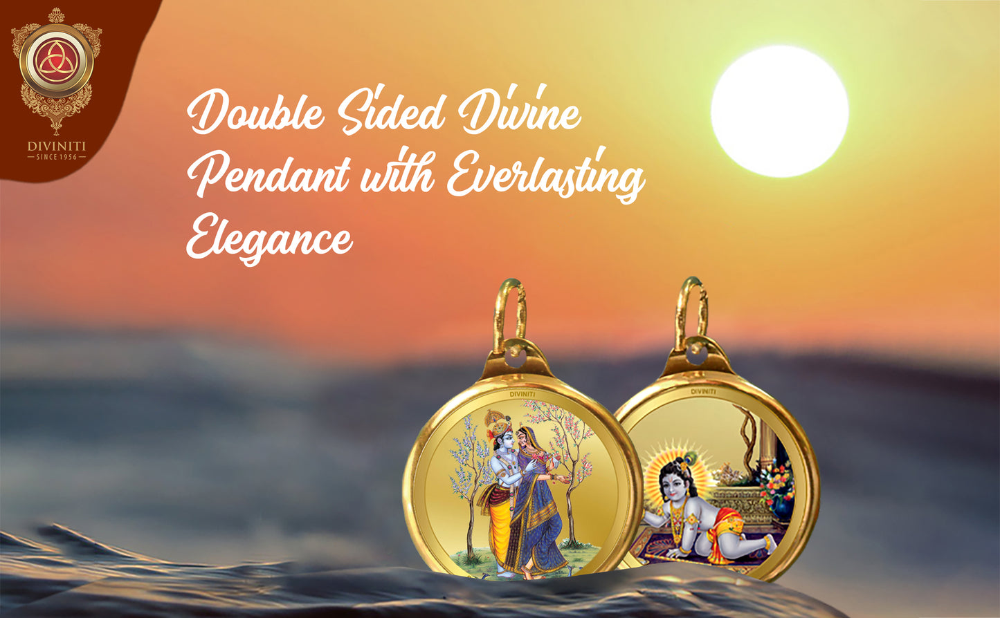 Diviniti 24K Double sided Gold Plated Pendant RADHA KRISHNA & LADDU GOPAL|28 MM Flip Coin