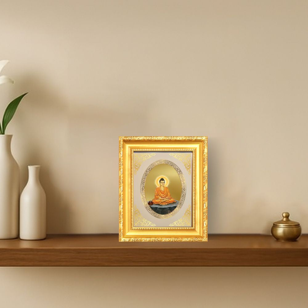 Lord Buddha Divine Peace & Mindfulness Sacred Royal Tabletop Frame in 24K Gold Plated Foil