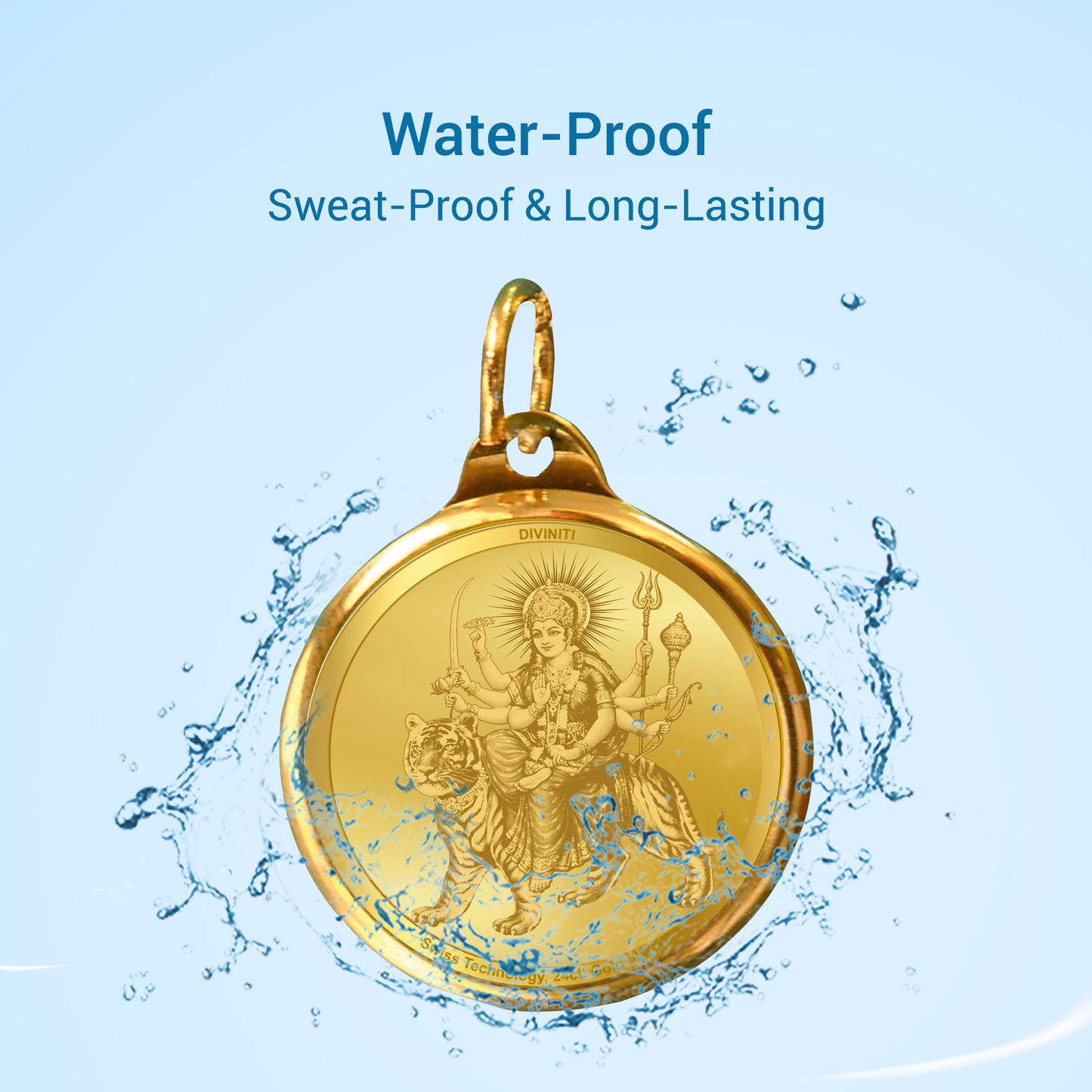 DIVINITI 24K Gold Plated Durga & Mata Ka Darbar 22MM Double Sided Pendant For Men, Women & Kids