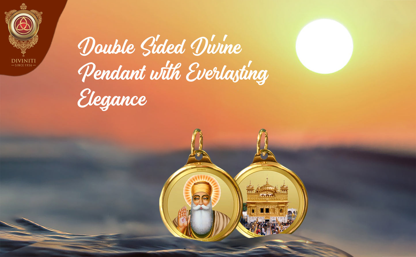 Diviniti 24K Gold Plated Foil Double Sided 22MM Pendant Guru Nanak Dev Ji & Sachkhand Shri Darbar Sahib (Golden Temple)