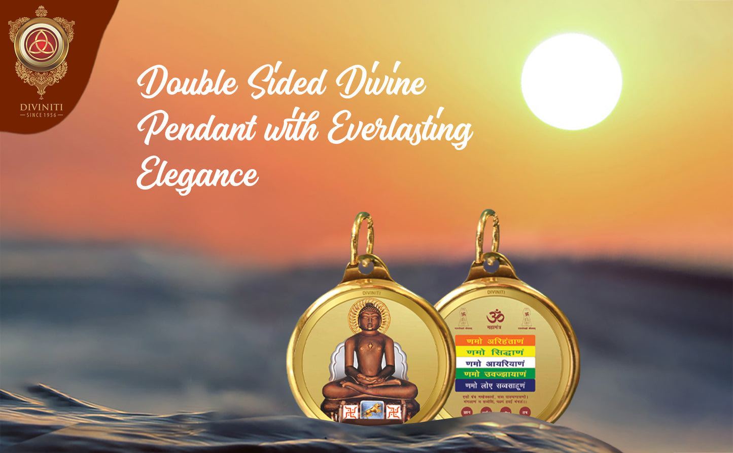 Diviniti 24K Double sided Gold Plated Pendant Mahavir & Namokar Mantra|28 MM Flip Coin (1 PCS)