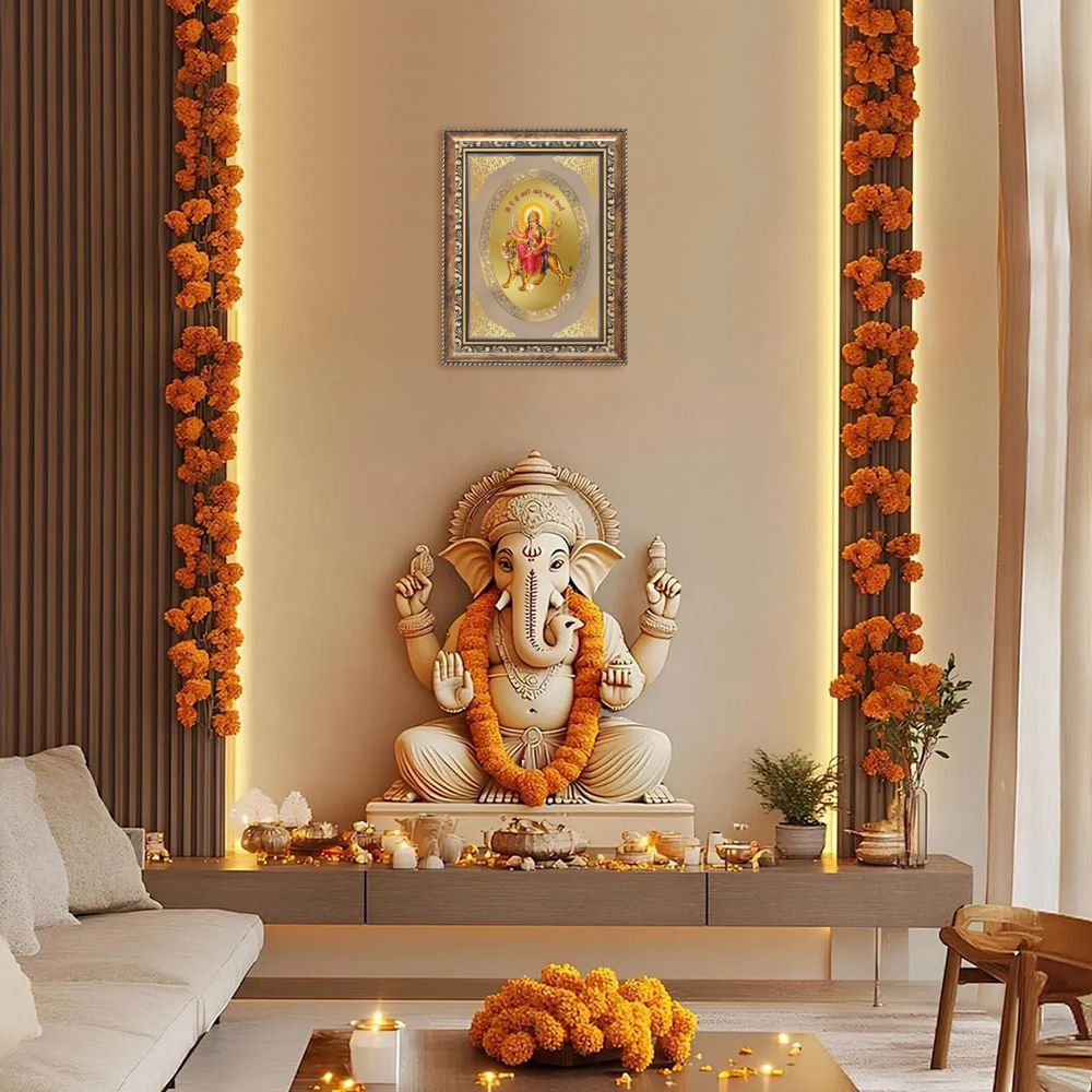 Durga Mata with Sacred Mantra | Divine Wall & Tabletop Royal Photo Frame in 24K Gold Plated Foil