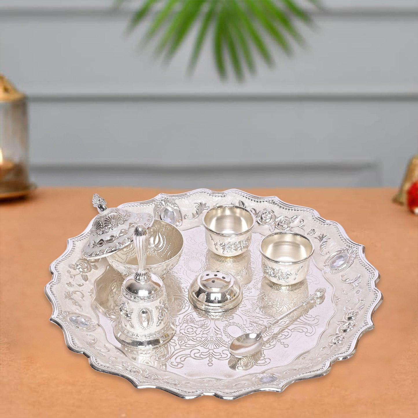 DIVINITI Designer Puja Thali Kit Celebrate Rituals with Elegance, Fusion of Art and Devotion for Home Office Décor, Pooja Room Samagri Diwali GIft