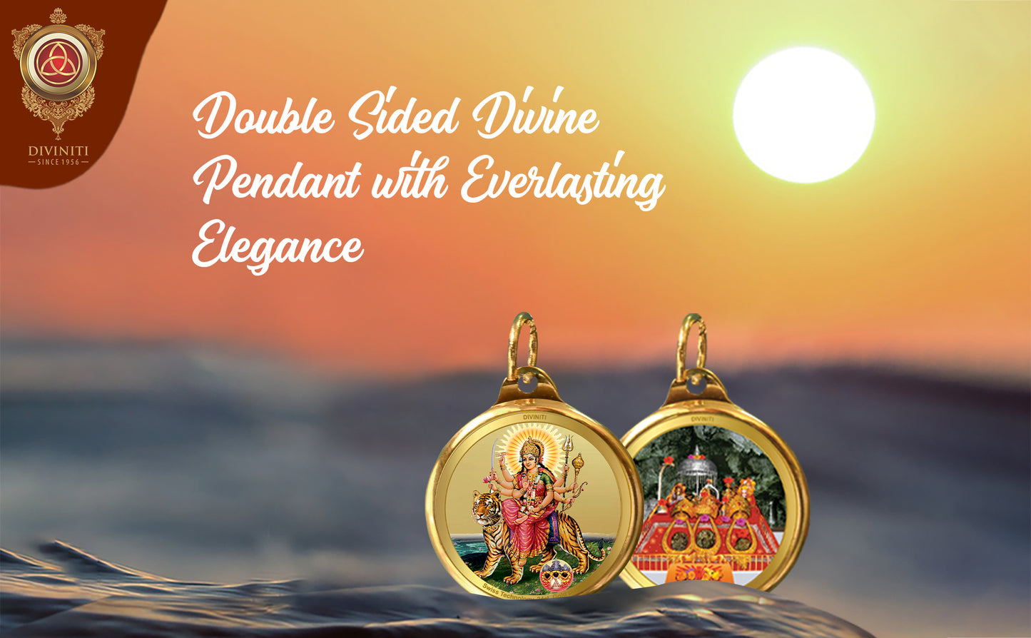 Diviniti 24K Gold Plated Goddess Durga & Mata Ka Darbar 28MM Double Sided Pendant For Men, Women & Kids