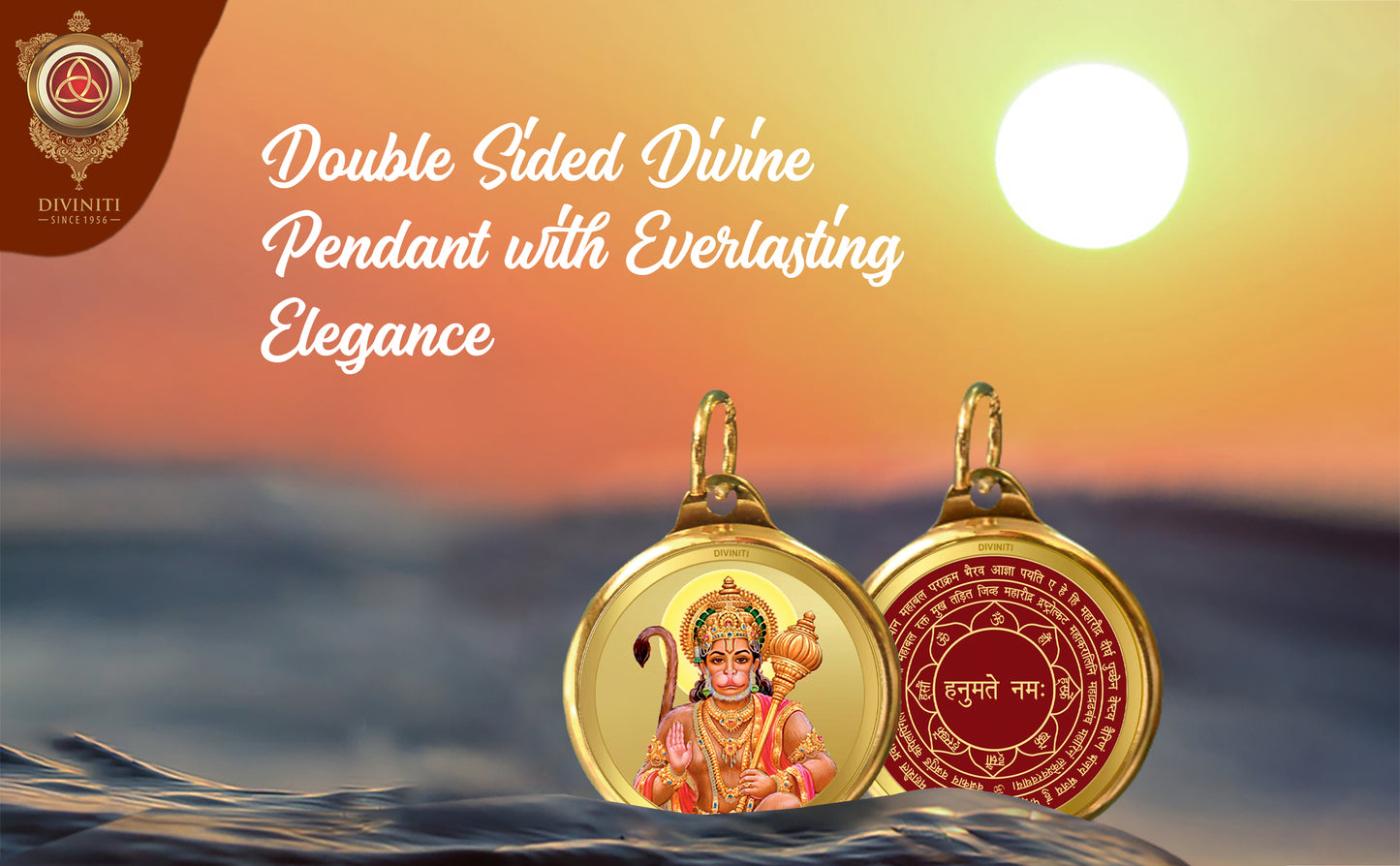 Diviniti 24K Gold Plated Hanuman & Yantra 28MM Double Sided Pendant For Men, Women & Kids