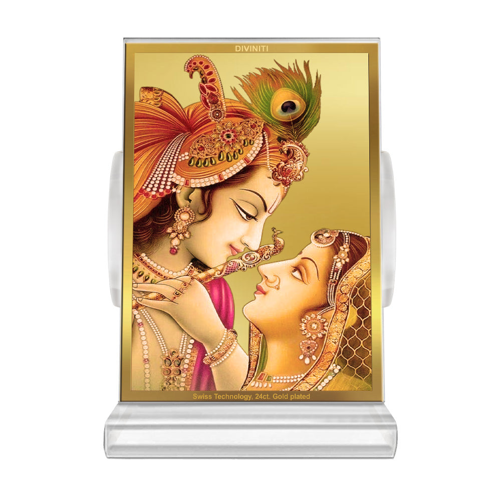 24K Gold-Plated Radha Krishna Acrylic Car Dashboard Frame | 11x7 CM