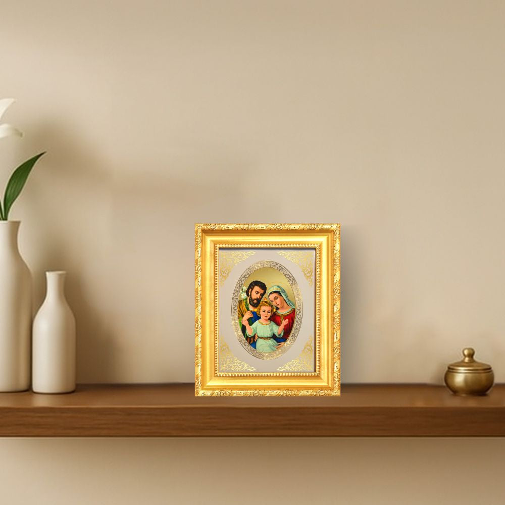 Holy Family (Jesus, Mary & Joseph) Divine Love & Unity Sacred Royal Tabletop Frame in 24K Gold Plated Foil