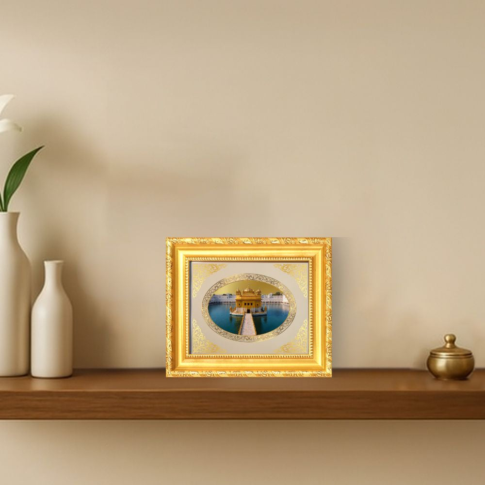 Sri Harmandir Sahib (Golden Temple) Divine Sikh Sacred Darshan Royal Tabletop Frame in 24K Gold Plated Foil