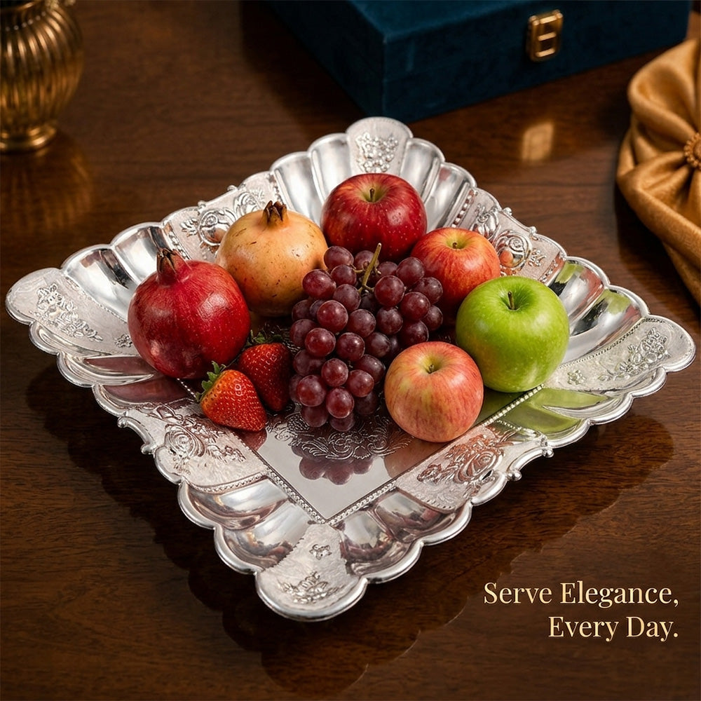 Diviniti German Silver Decorative Platter with Luxury Gift Box