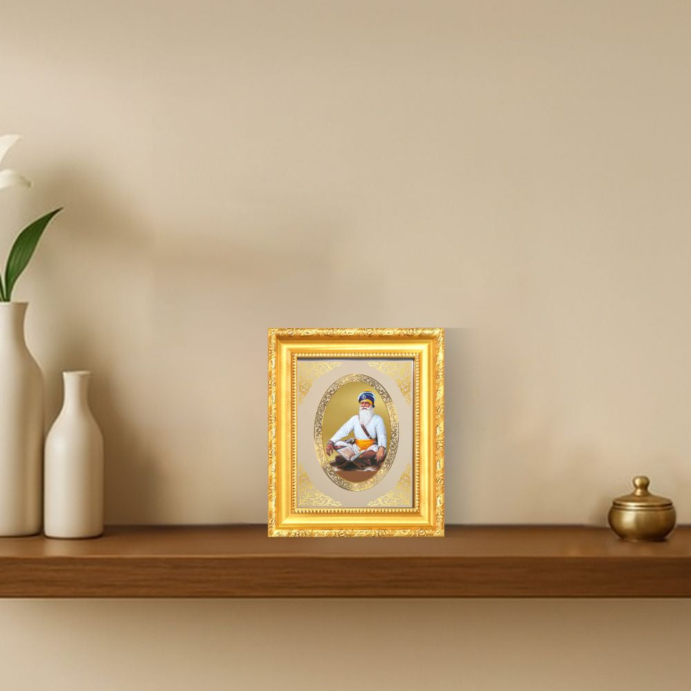 Baba Deep Singh Ji Divine Sikh Warrior Sacred Courage & Sacrifice Royal Tabletop Frame in 24K Gold Plated Foil