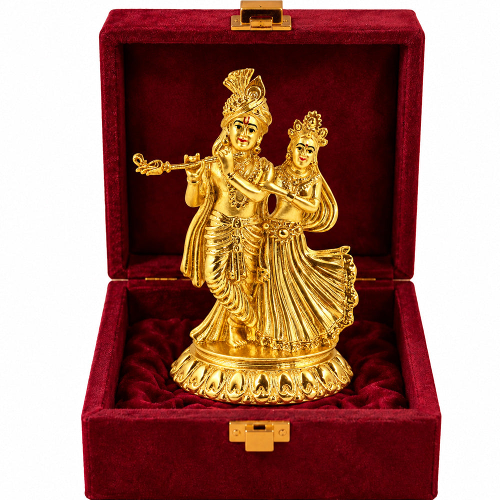 24K Gold-Plated Radha Krishna Idol | Premium Gift Box | 11.5x8 CM