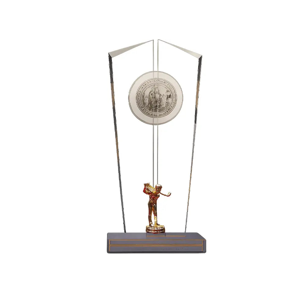 Crystal Golf Trophy with 24K Gold Plated Golfer Small Statue Elegant Award for Champions