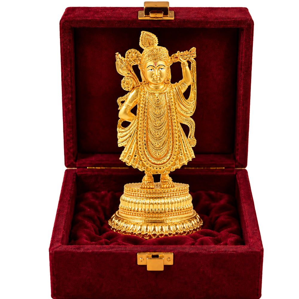 24K Gold-Plated Shrinath Ji Idol | Premium Gift Box | 25x11.5 CM