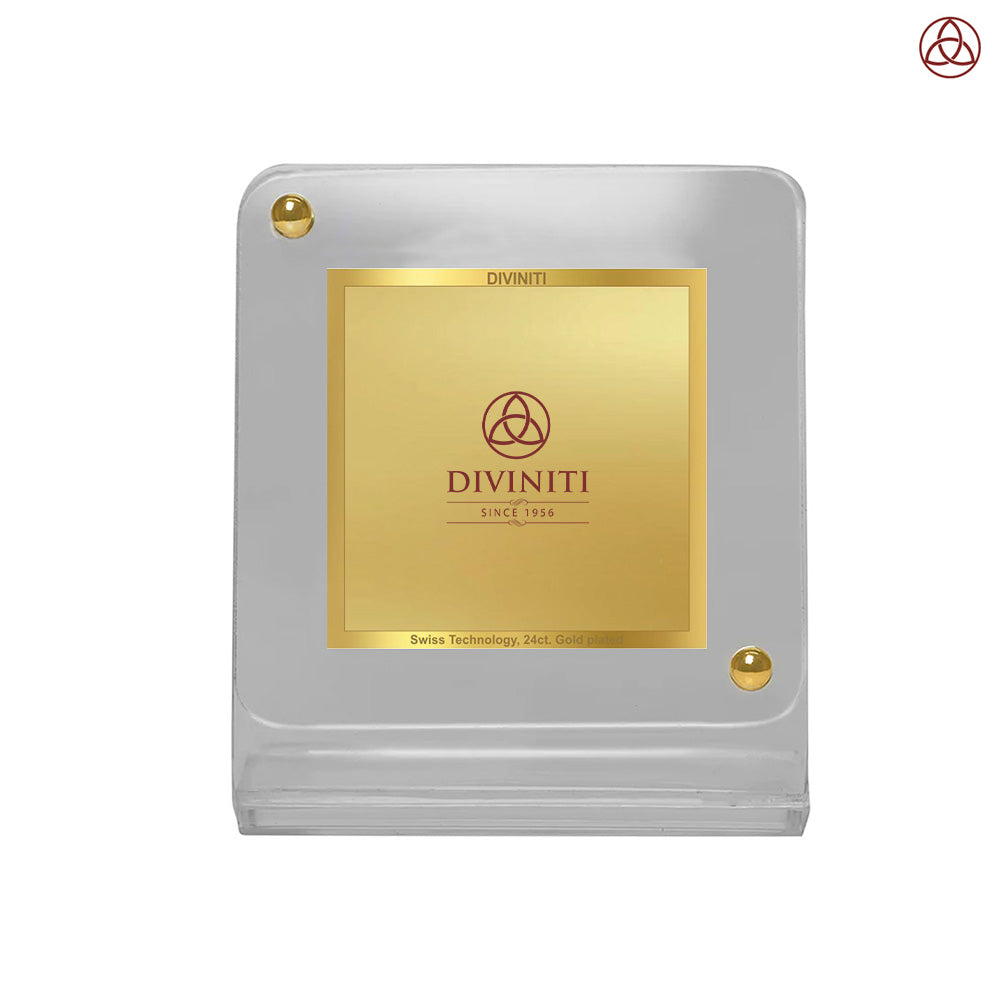 Diviniti Acrylic Personalization Car Dashboard Frame in 24K Gold Plated Foil showcasing elegant craftsmanship and design.