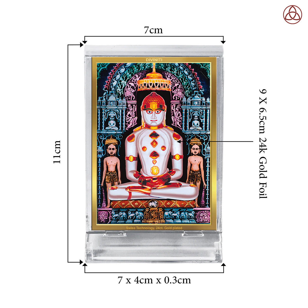 Adinath | Adishwara Tirthankara Rishabhanatha For Car Dashboard Frame in 24K Gold Plated Foil