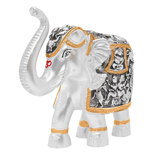 DIVINITI 999 Silver Plated Elephant Idol Statue Embrace Strength, Wisdom, and Good Fortune for Home & Office, Tabletop Décor Gift (15.5x16 CM)