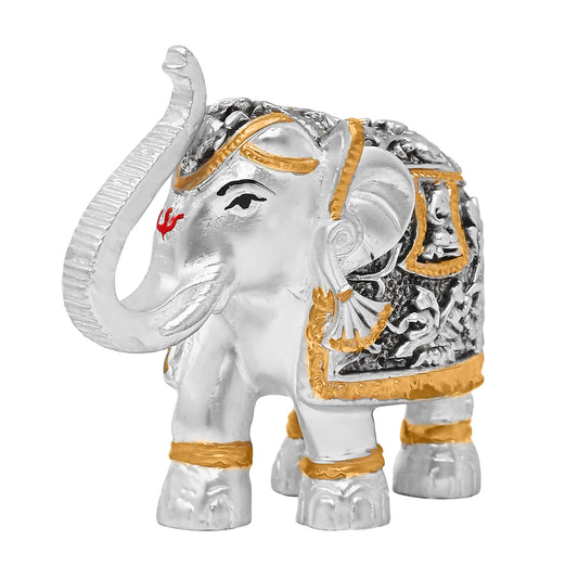 DIVINITI 999 Silver Plated Elephant Idol Statue Embrace Strength, Wisdom, and Good Fortune for Home & Office, Tabletop Décor Gift (7x9 CM)