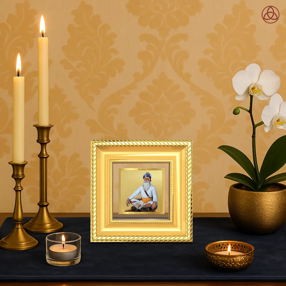 Baba Deep Singh Ji | Nihang Sikh and Martyr Tabletop Frame in 24K Gold Plated Foil