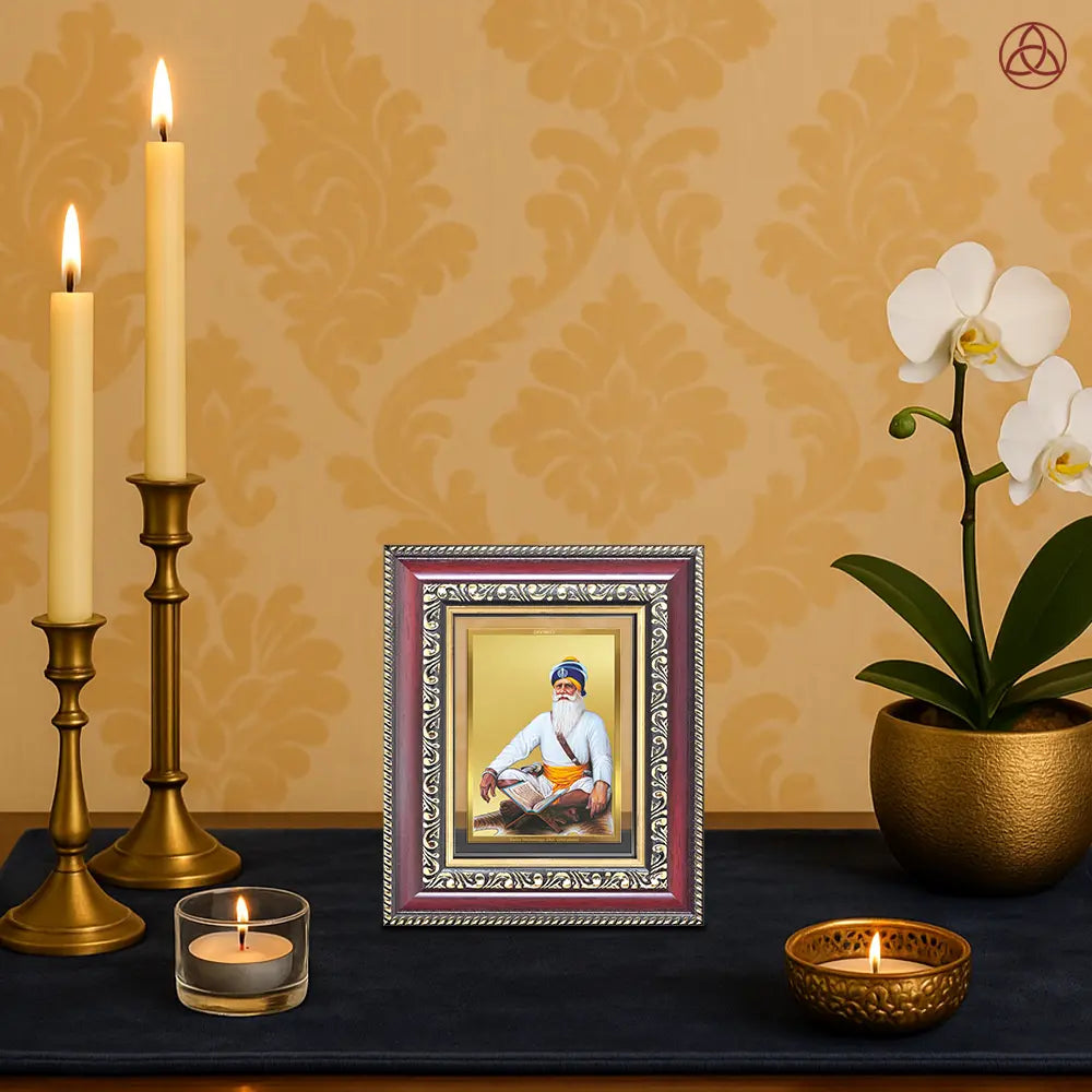 Baba Deep Singh Ji | Nihang Sikh and Martyr Tabletop Frame in 24K Gold Plated Foil