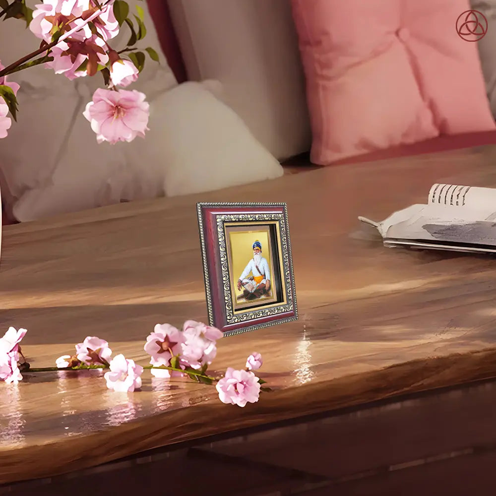 Baba Deep Singh Ji | Nihang Sikh and Martyr Tabletop Frame in 24K Gold Plated Foil