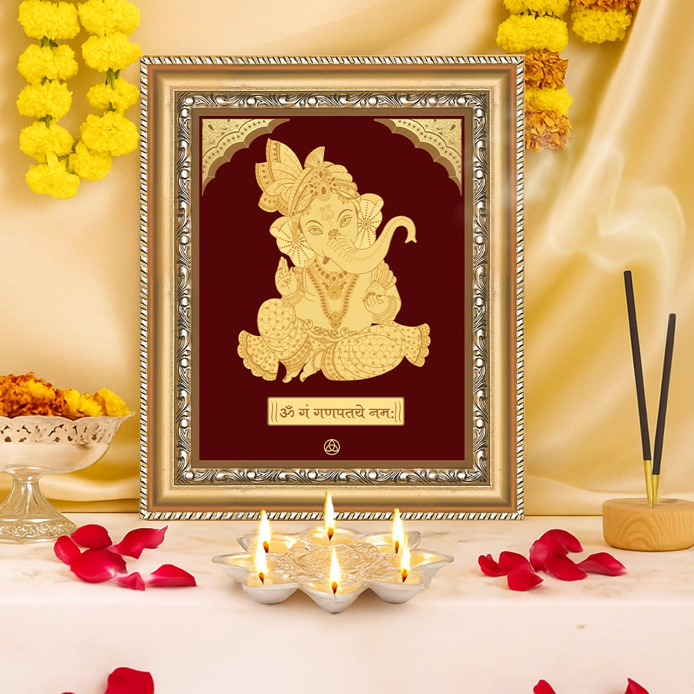 Bal Ganesha | Bal Ganapati|Baby Ganapati| For Gold on Gold Wall Hanging Frame in 24K Gold Plated Foil