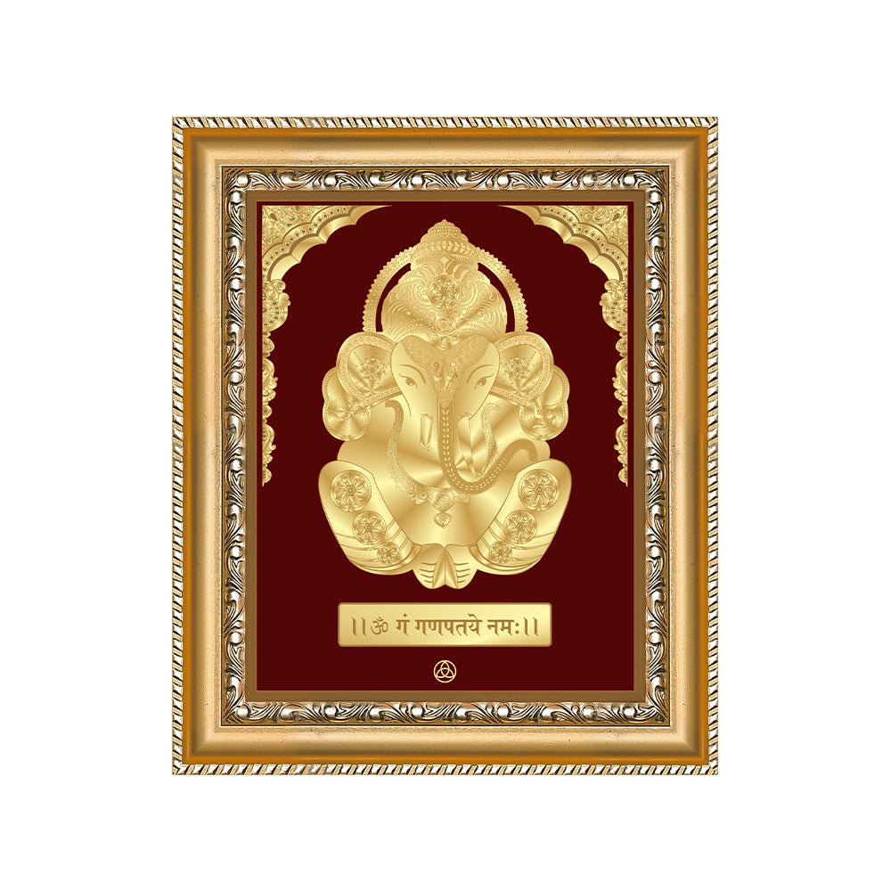 Bal Ganesha with Swastik Om | Bal Ganapati|Baby Ganapati| Gold on Gold Wall Hanging Frame in 24K Gold Plated Foil