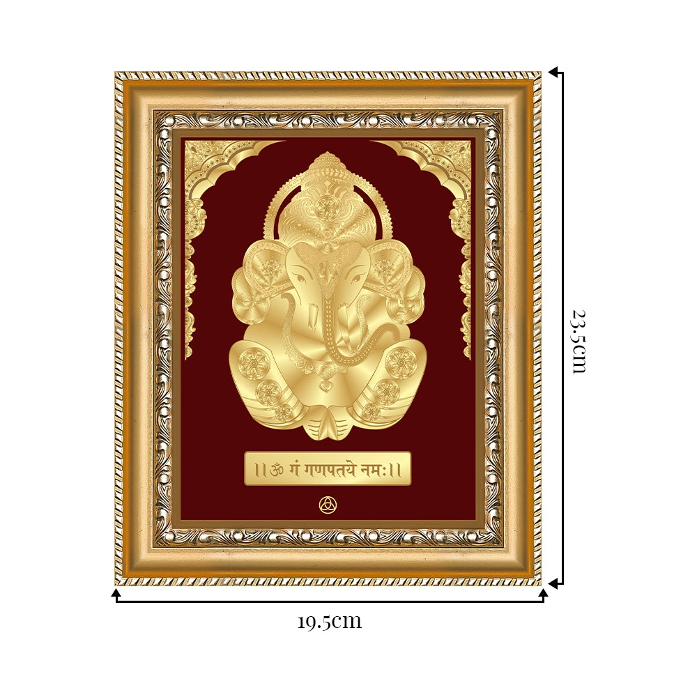 Bal Ganesha with Swastik Om | Bal Ganapati|Baby Ganapati| Gold on Gold Wall Hanging Frame in 24K Gold Plated Foil