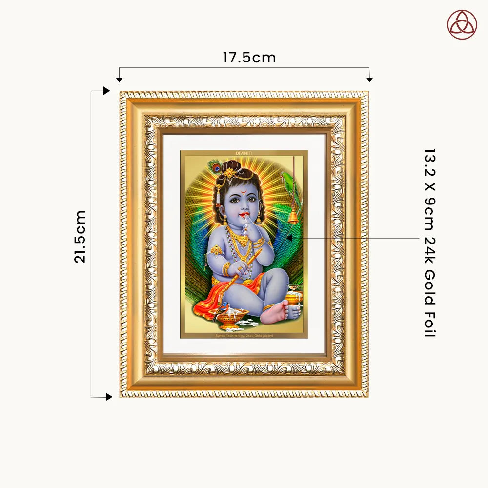 Bal Gopal |Baby Krishna | Devakinandana for Wall & Tabletop Photo Frame in 24K Gold Plated Foil