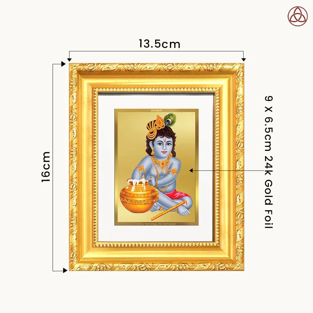 Makhan Gopal |Baby Krishna | Devakinandana For Wall Hanging & Tabletop Frame in 24K Gold Plated Foil