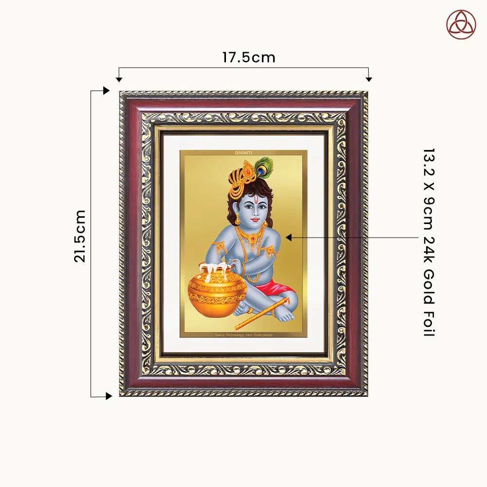 Makhan Gopal |Baby Krishna | Devakinandana for Wall & Tabletop Photo Frame in 24K Gold Plated Foil