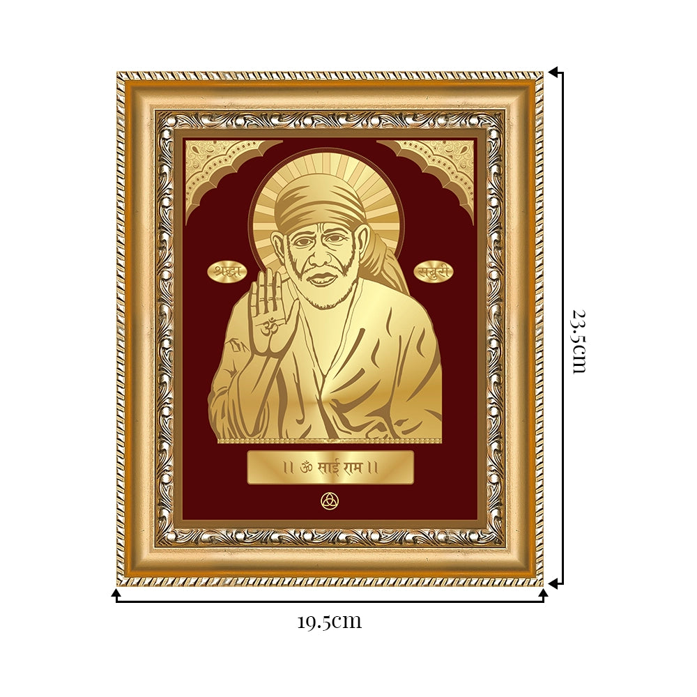 Blessing Sai Baba | Saint of Faith & Compassion Gold on Gold Wall Hanging Frame in 24K Gold Plated Foil