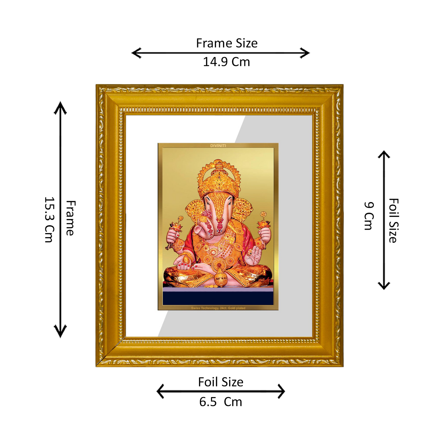 DIVINITI 24K Gold Plated Foil Dagru Ganesha Wall Photo Frame Religious Photo Frame Idol for Home & Office Prayer Gifts Items DG 101 Size 1 (15.3x14.9 CM)