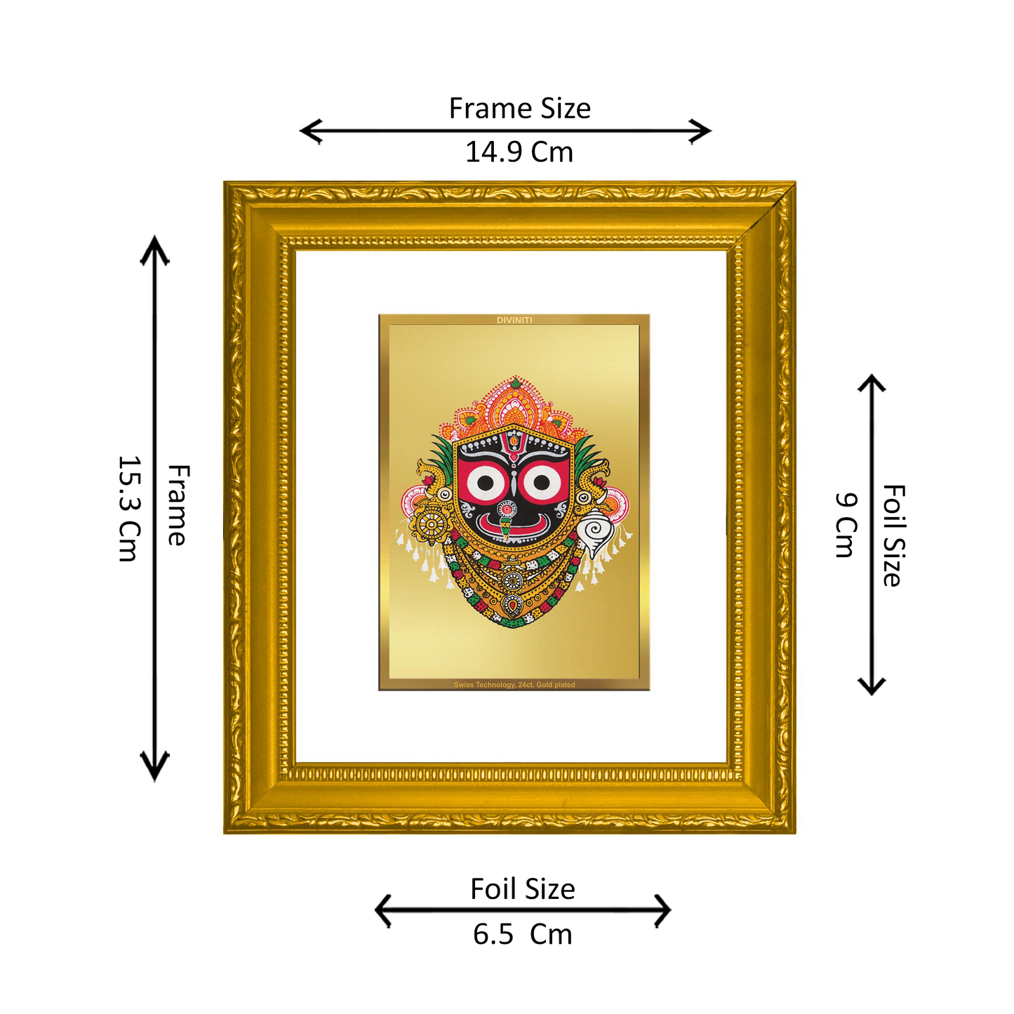 DIVINITI 24K Gold Plated Foil Jagannath Wall Photo Frame Religious Photo Frame for Home & Office Decor Prayer Gift Items DG 101 Size 1 (15.3x14.9 CM)