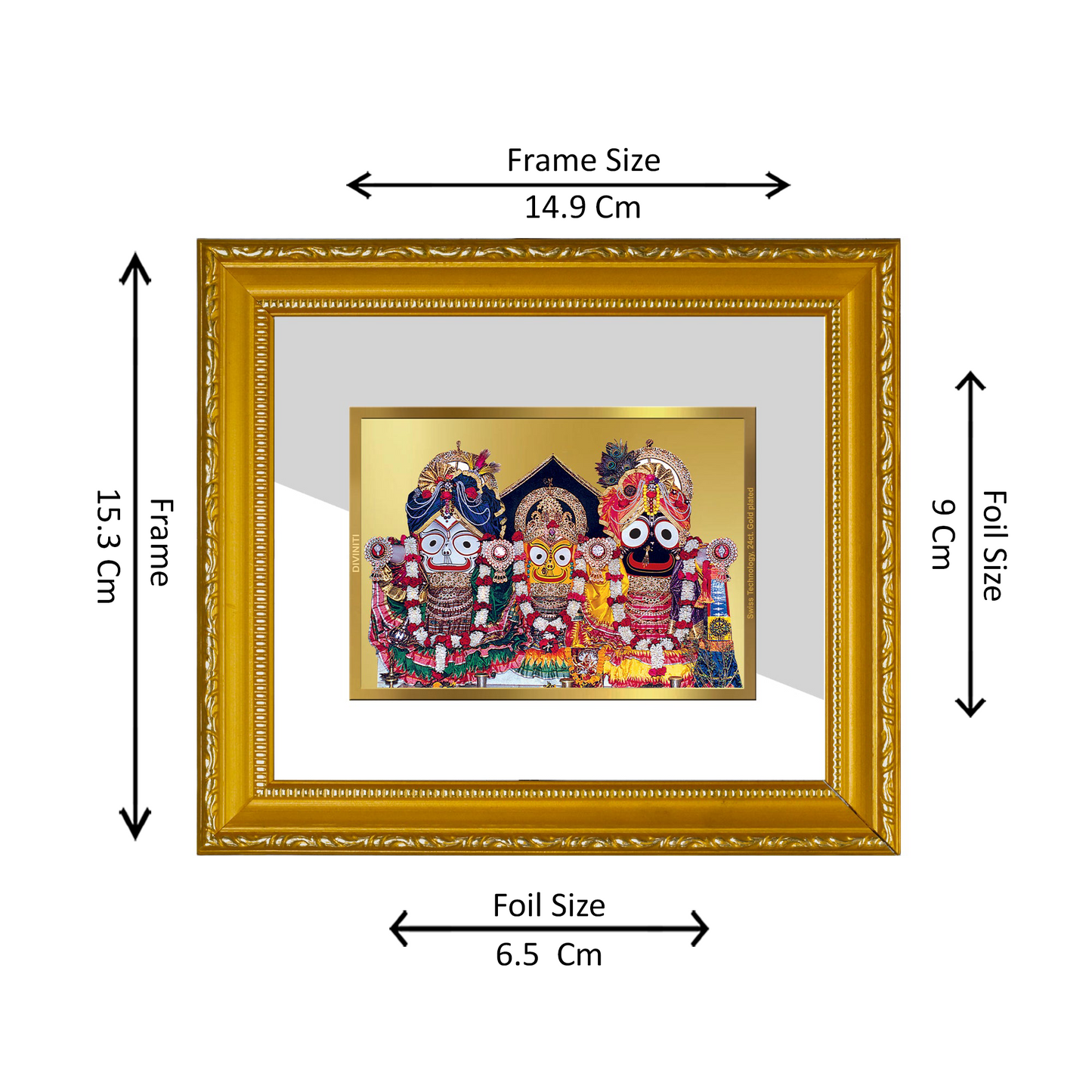 DIVINITI 24K Gold Plated Foil Jagannath Wall Photo Frame Religious Photo Frame Idol for Home & Office Decor Prayer, Gifts Items DG 101 Size 1 (15.3x14.9 CM)