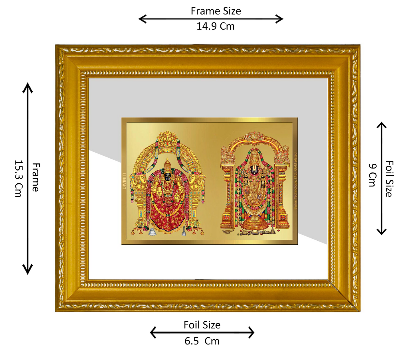 DIVINITI 24K Gold Plated Foil Padmavati & Tirupati Balaji Wall Photo Frame Religious Photo Frame Idol for Home & Office Decor Prayer, Gifts Items DG 101 Size 1 (15.3x14.9 CM)
