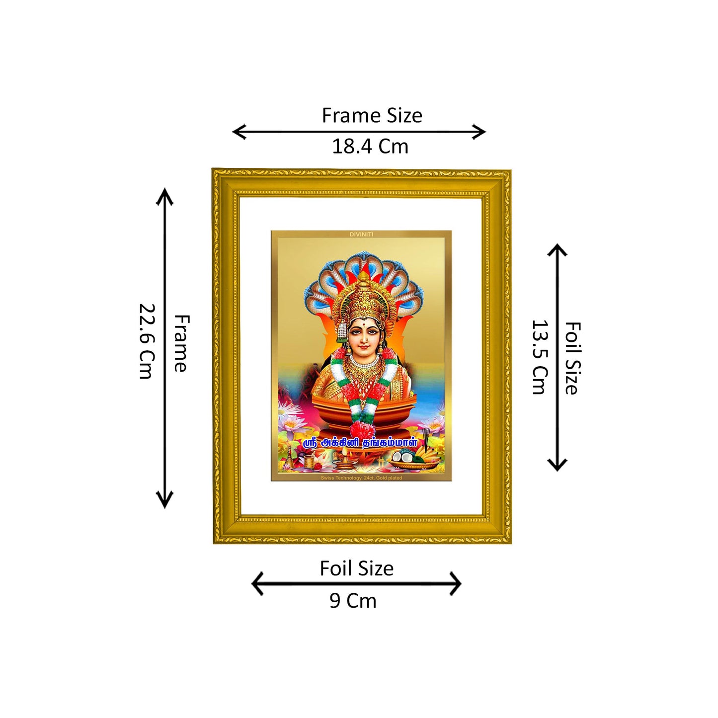 DIVINITI 24K Gold Plated Foil Bommayamman Photo Frame Idol for Wall Hanging, Home Decor, Prayer, Workshop, Gift Item|DG101 Size 2 (22.6x18.4 CM)