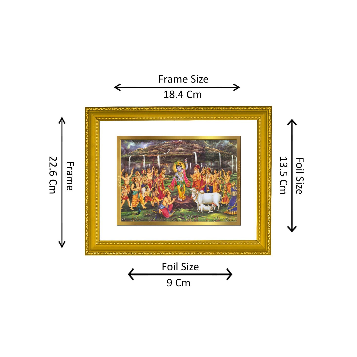 DIVINITI 24K Gold Plated Foil Goverdhan Wall Photo Frame Idol for Home & Office Decor, Workshop, Puja Room, Premium Gift|DG101 Size 2 (22.6x18.4 CM)