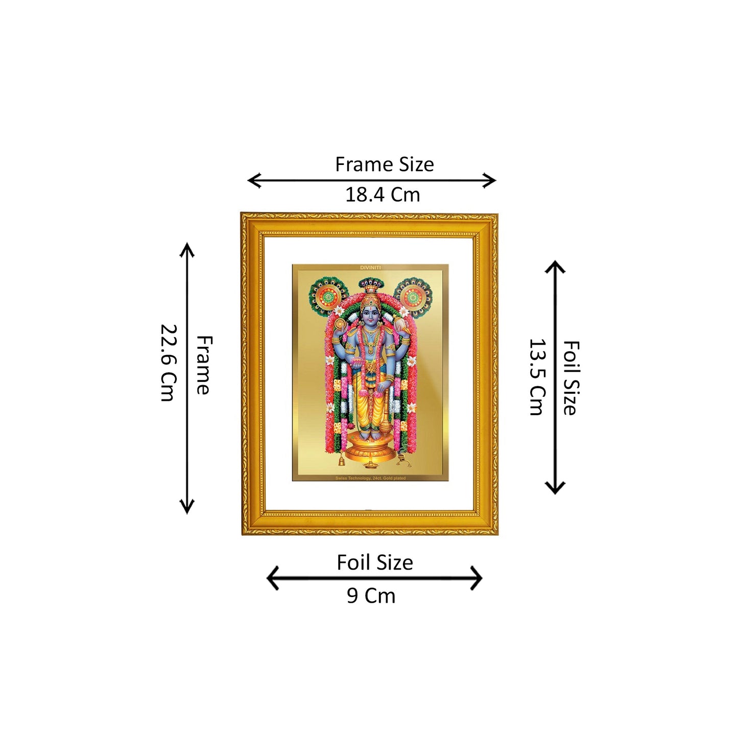 DIVINITI 24K Gold Plated Foil Guru Vayurappan Photo Frame Idol for Wall Hanging, Home & Office Decor, Workshop, Gift|DG101 Size 2 (22.6x18.4 CM)