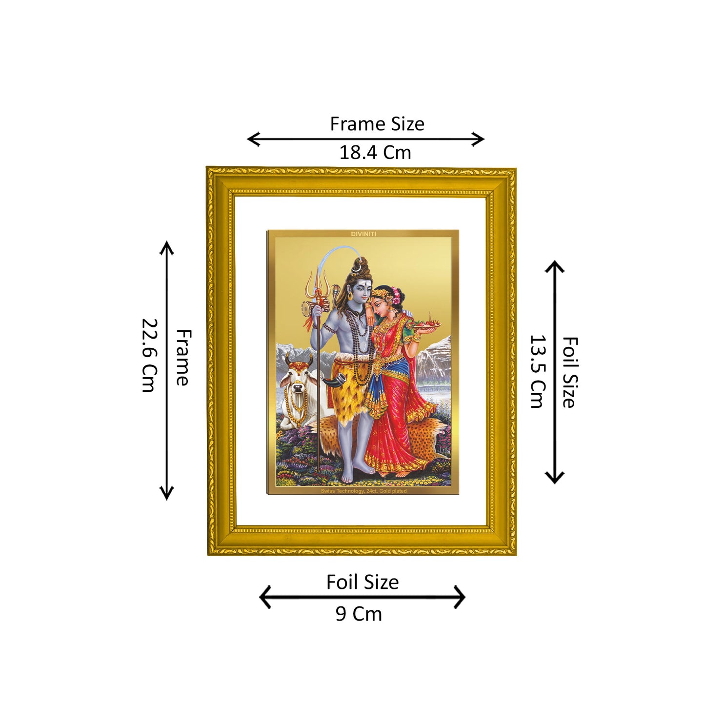 DIVINITI 24K Gold Plated Foil Lord Shiv Parivar Premium Photo Frame Idol for Wall Hanging, Puja Room, Home Decor, Gift|DG101 Size 2 (22.6x18.4 CM)