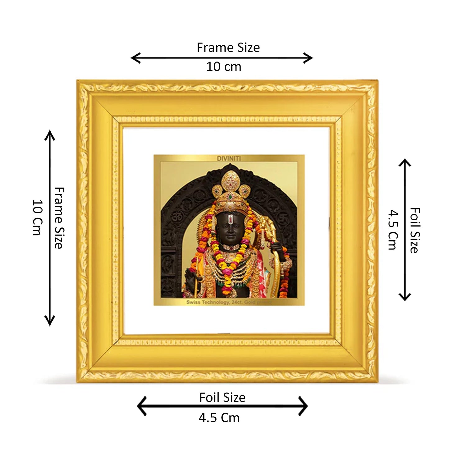 DIVINITI 24K Gold Plated Lord Ram Lalla Elegant Wall Photo Frame Idol for Table Top, Home & Office Decor, Puja Room, Gifts|DG101S1A (10x10 CM)