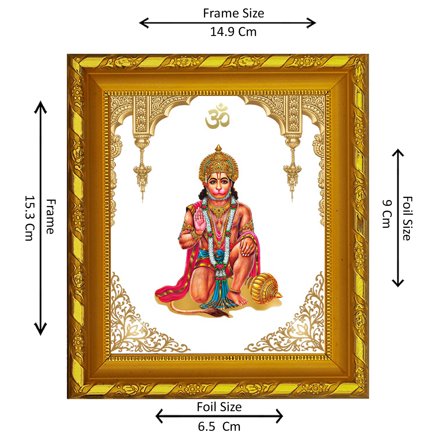 DIVINITI 24K Gold Plated Foil Hanuman Ji Photo Frame for Home & Office Decor, Table DG 103 Size 1 (15.3x14.9 CM)
