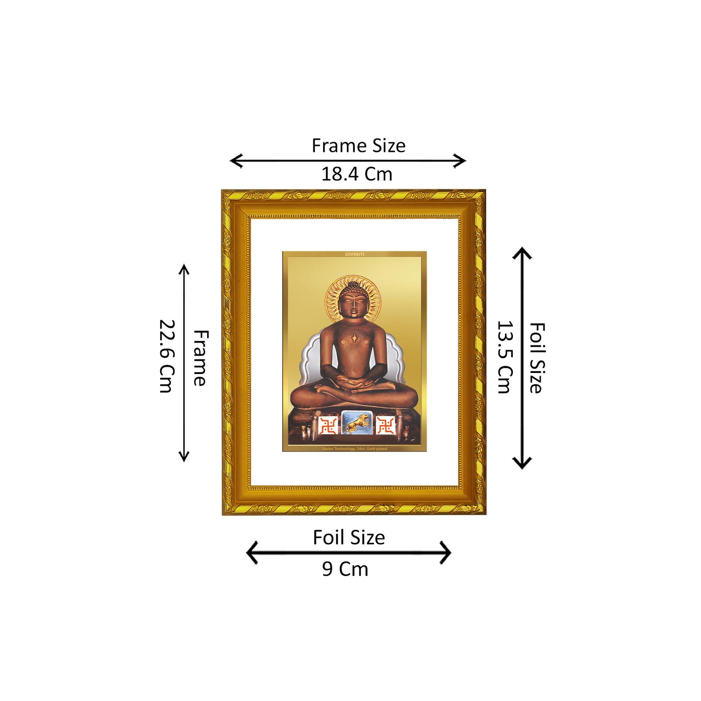 DIVINITI 24K Gold Plated Foil Mahavira Photo Frame Idol for Wall Hanging, Workshop, Table Top, Home Decor, Gift|DG103 Size 2 (22.6x18.4 CM)