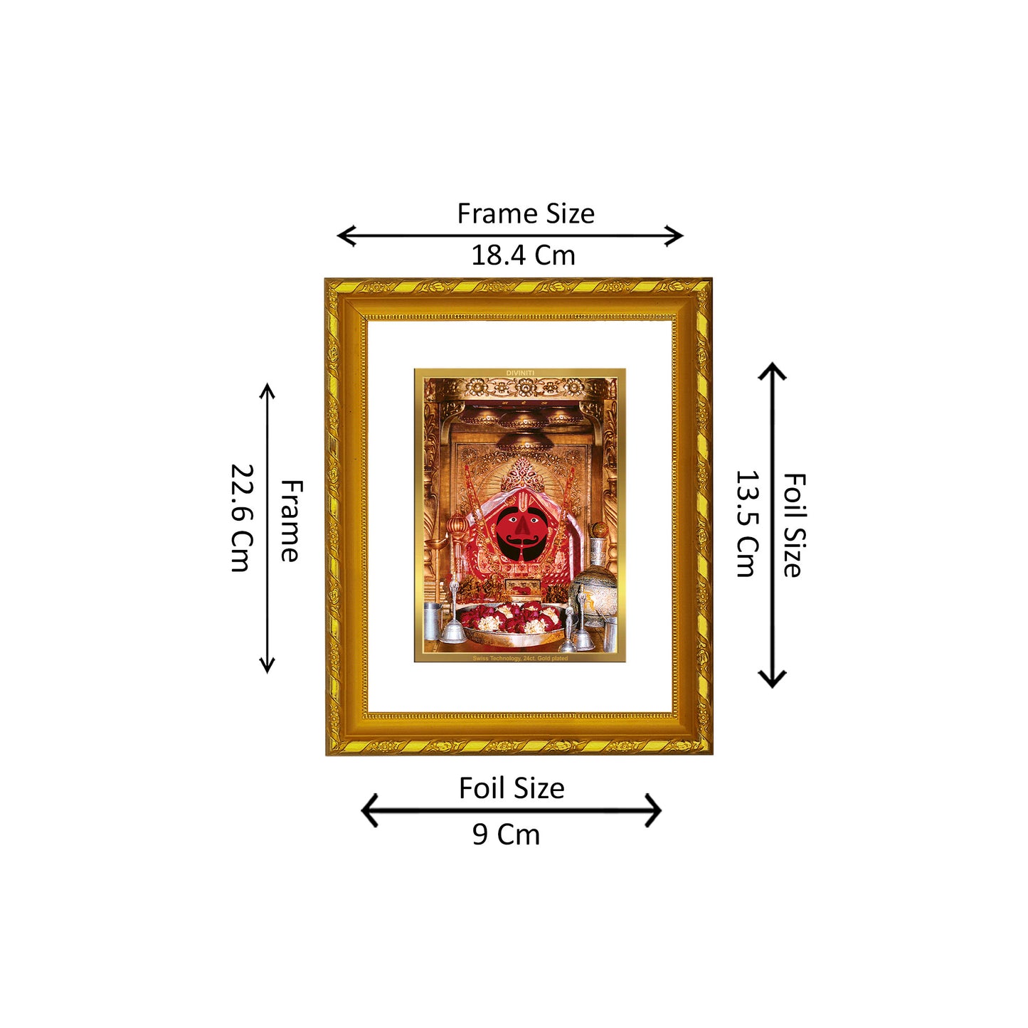 DIVINITI 24K Gold Plated Foil Salasar Balaji Photo Frame for Home Decor, Puja Room, Table Top, Wall Hanging, Workshop, Gift|DG103 Size 2 (22.6x18.4 CM)