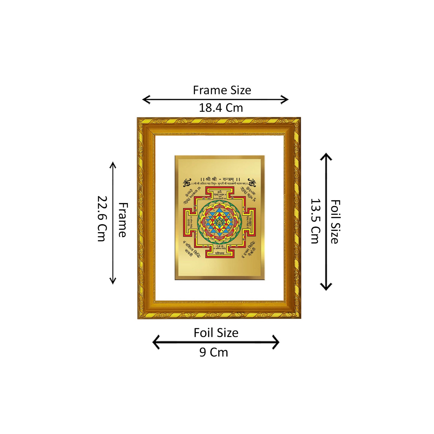 DIVINITI 24K Gold Plated Foil Shree Yantra Photo Frame for Puja Room, Home Wall Decor, Workshop, Table Top, Gift|DG103 Size 2 (22.6x18.4 CM)