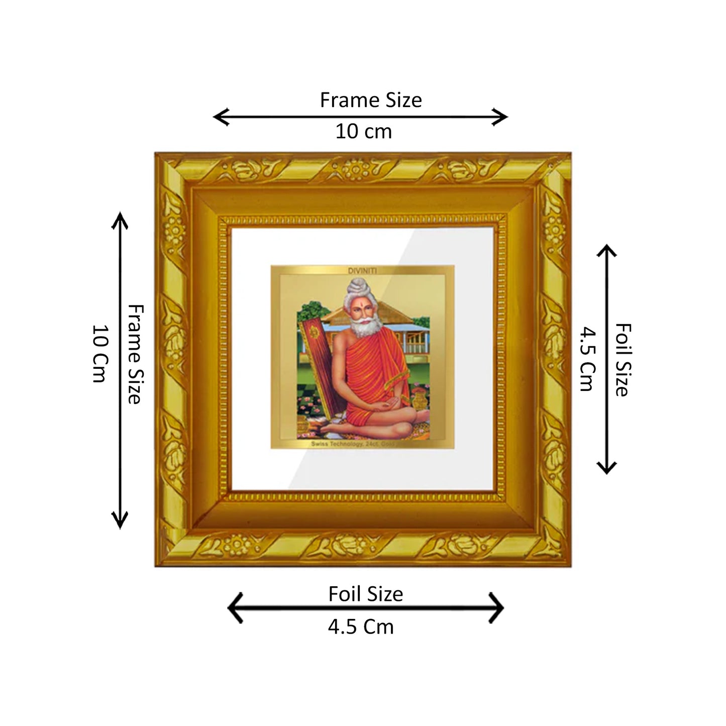DIVINITI 24K Gold Plated Foil Baba Lokenath Luxurious Wall Photo Frame Idol for Workshop, Home & Office Decor, Table Top, Premium Gifts|DG103S1A (10x10 CM)